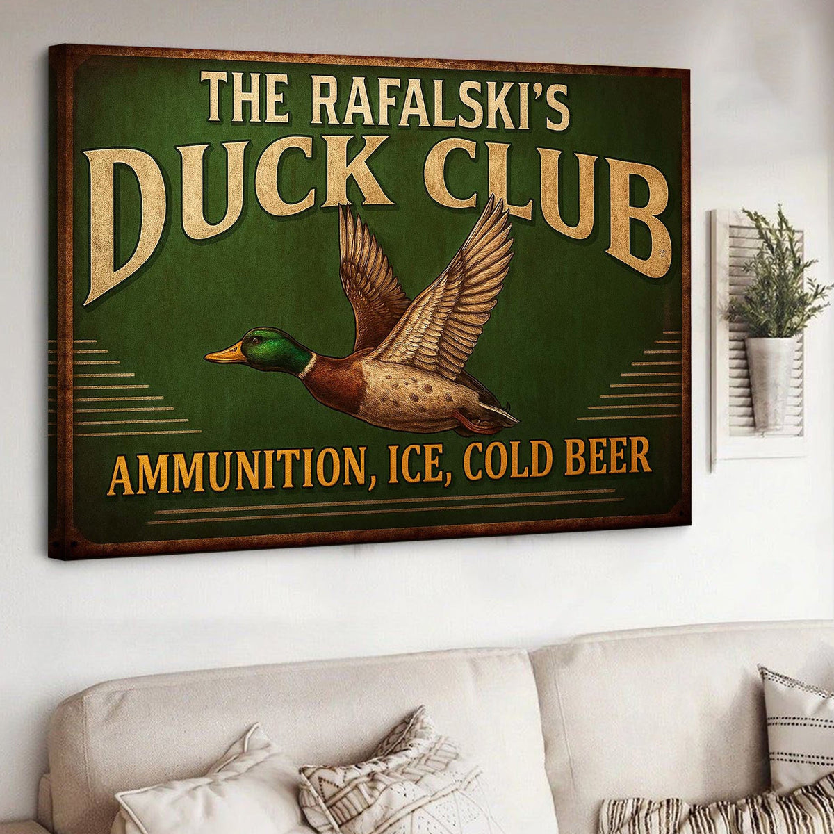 Personalized Duck Club Canvas Sign, Vintage Mallard Hunting Lodge Wall Art