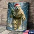 Polar Bear Santa Christmas Canvas – Funny Holiday Wall Art Gift for Hunters & Animal Lovers