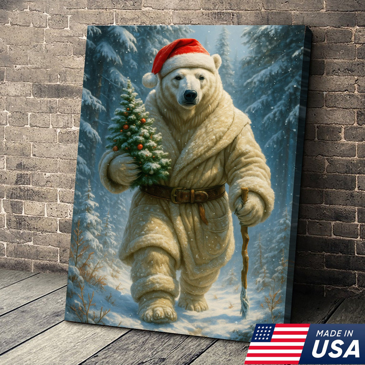 Polar Bear Santa Christmas Canvas – Funny Holiday Wall Art Gift for Hunters & Animal Lovers