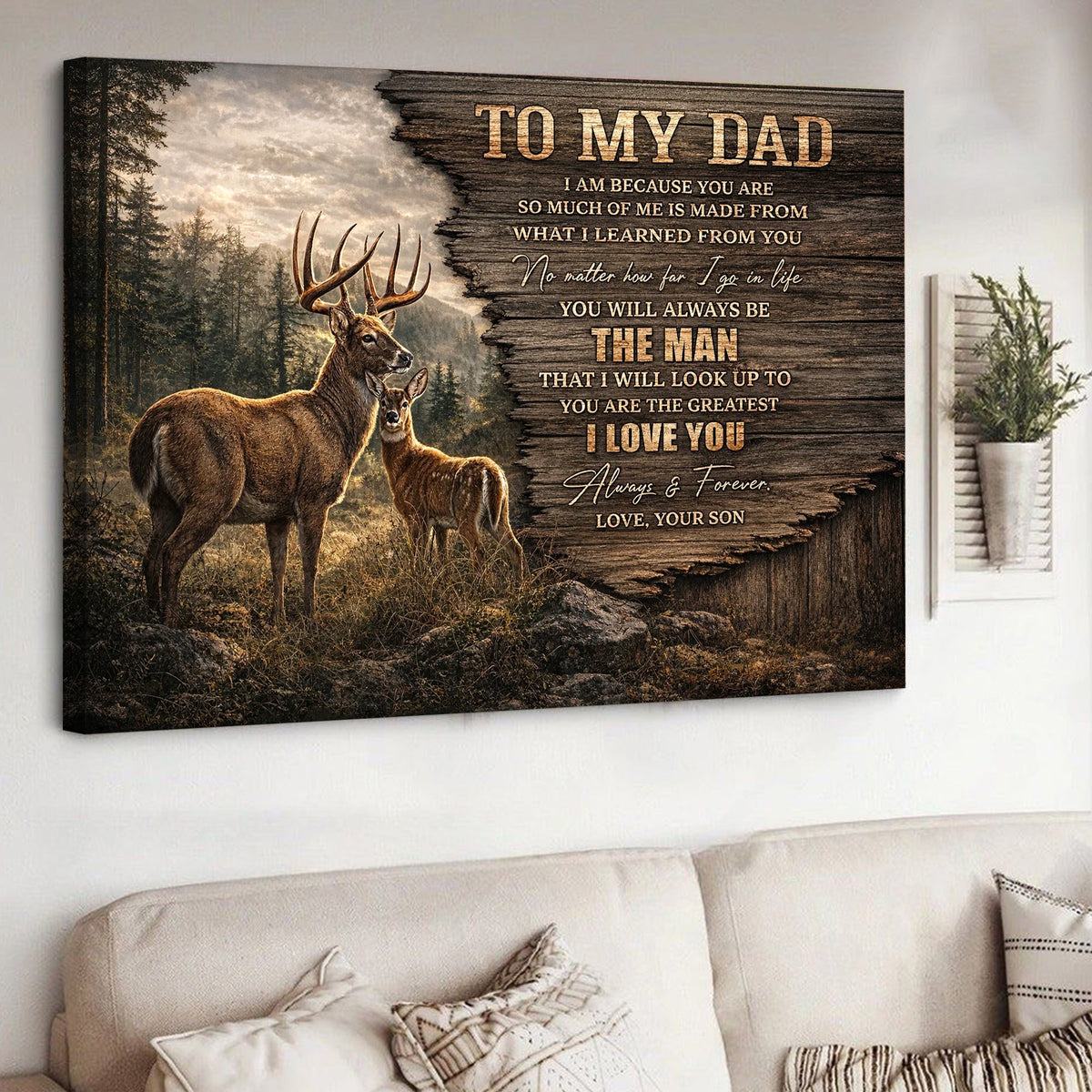 To My Dad Deer Canvas Print, Rustic Dad Gift Wildlife Canvas Decor