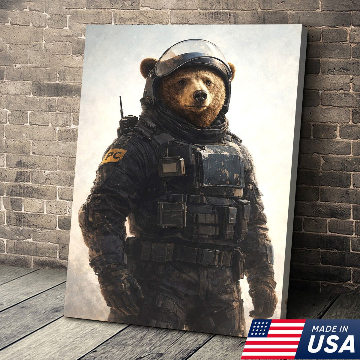 Tactical Bear Soldier Canvas Wall Art – Realistic Military Animal Print