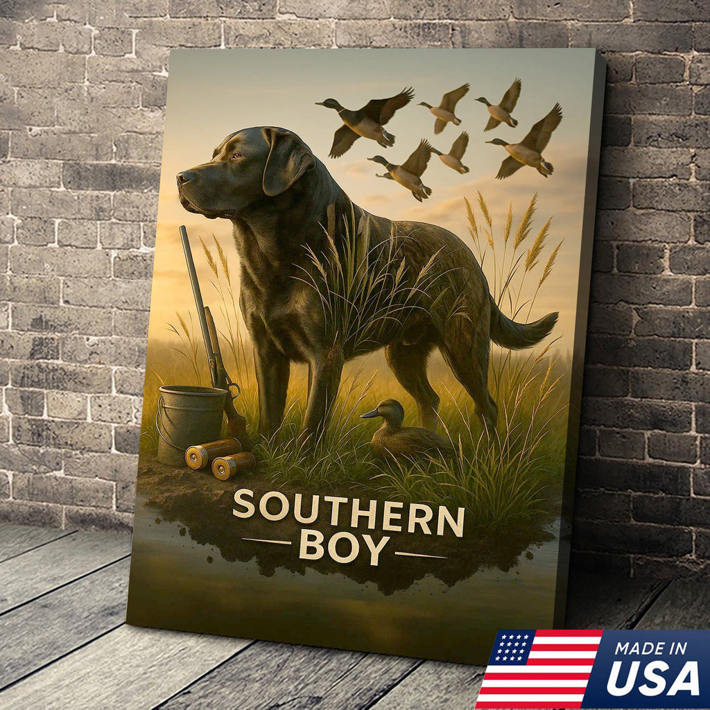 Black Lab Duck Hunting Canvas Wall Art, Labrador Retriever Waterfowl Print
