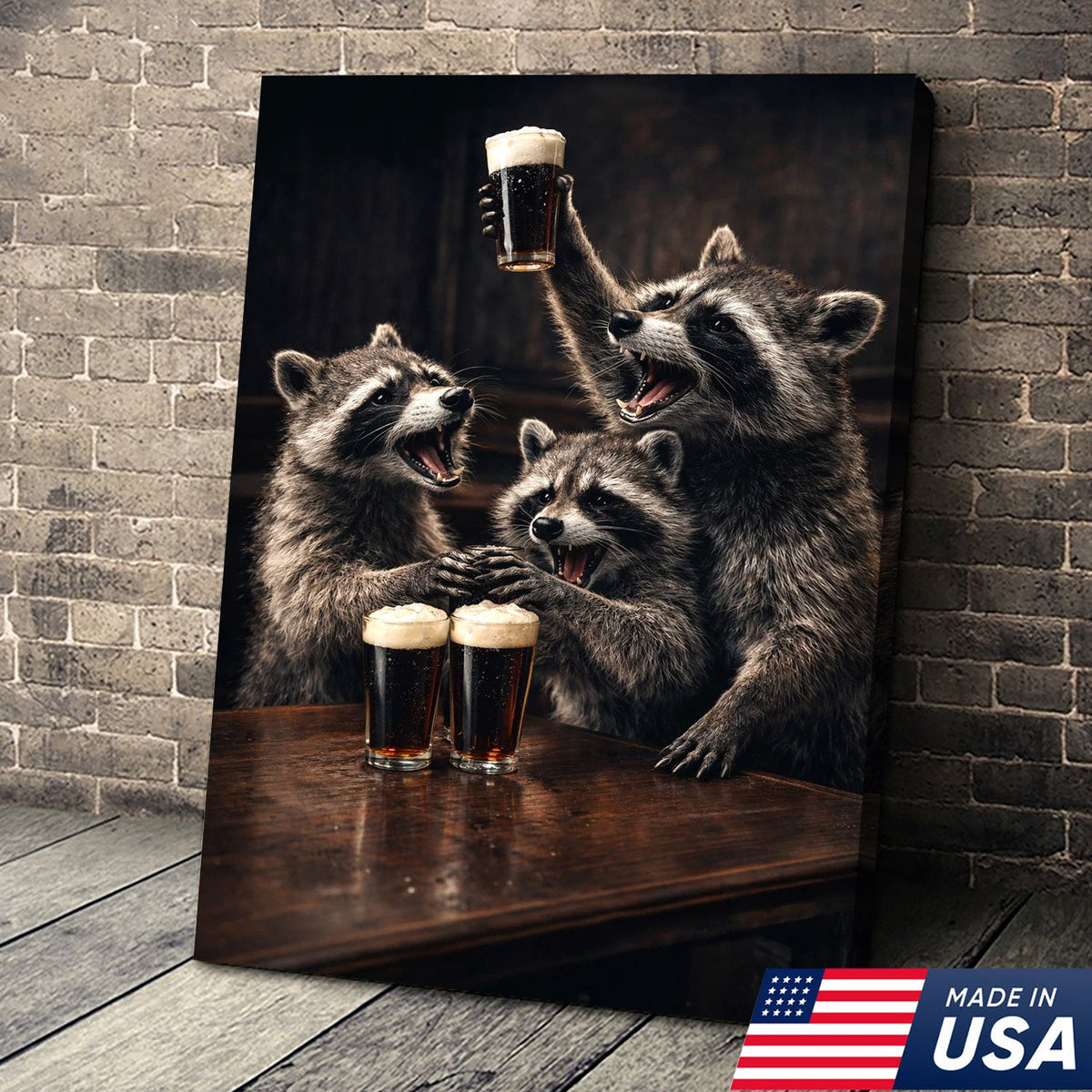 Funny Party Raccoon Wall Art Canvas Print, Wild Friends Celebration Animal Illustration