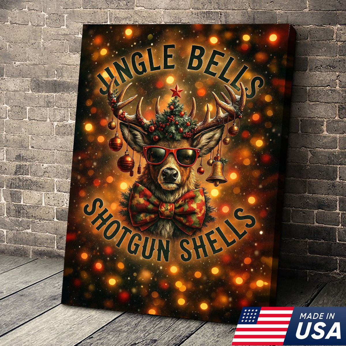 Christmas Deer Canvas Wall Art, Funny Holiday Reindeer Decor, Rustic Lodge Christmas Decoration