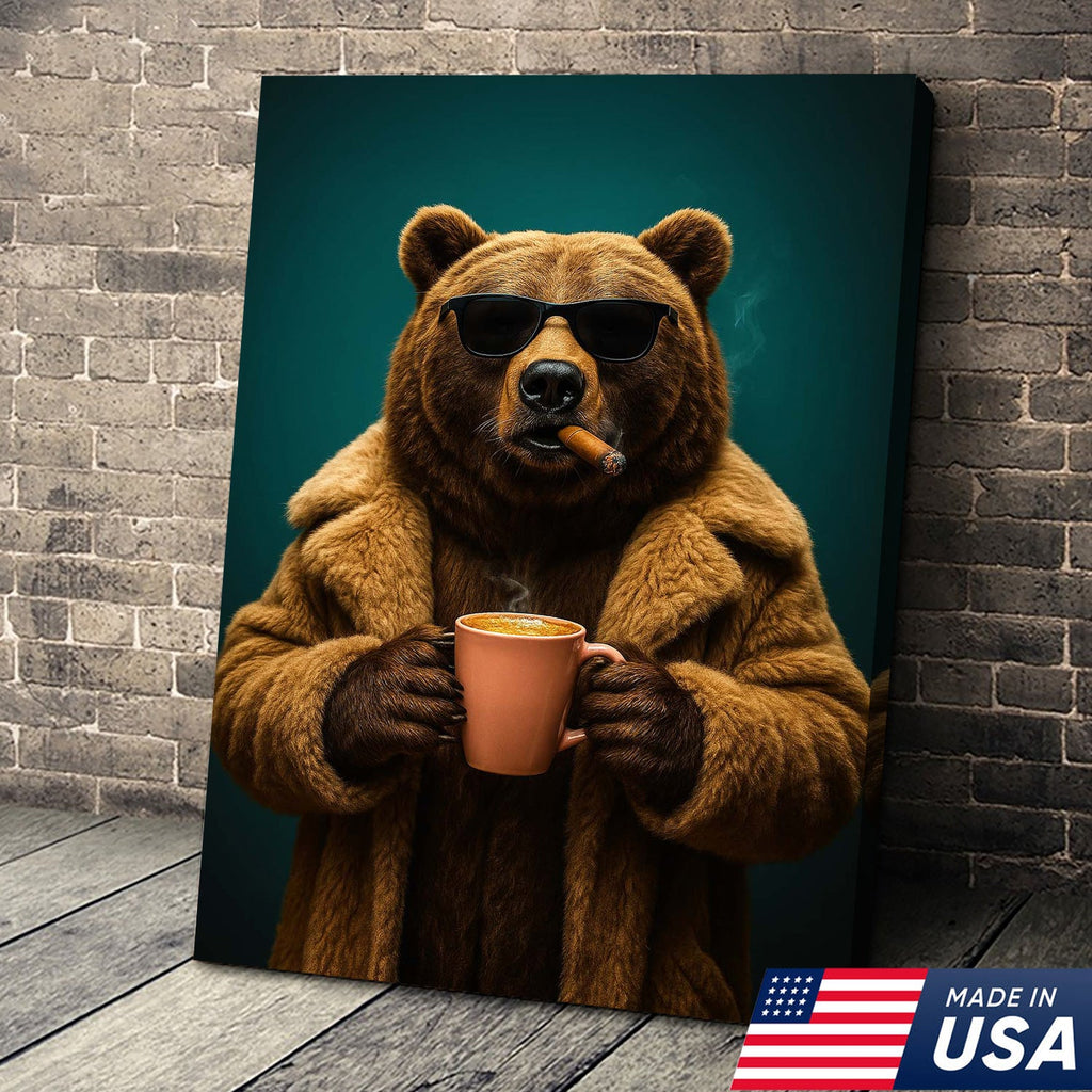 Cool Bear Wall Art Canvas - Smoking Bear Print, Funny Cigar Bear Decor