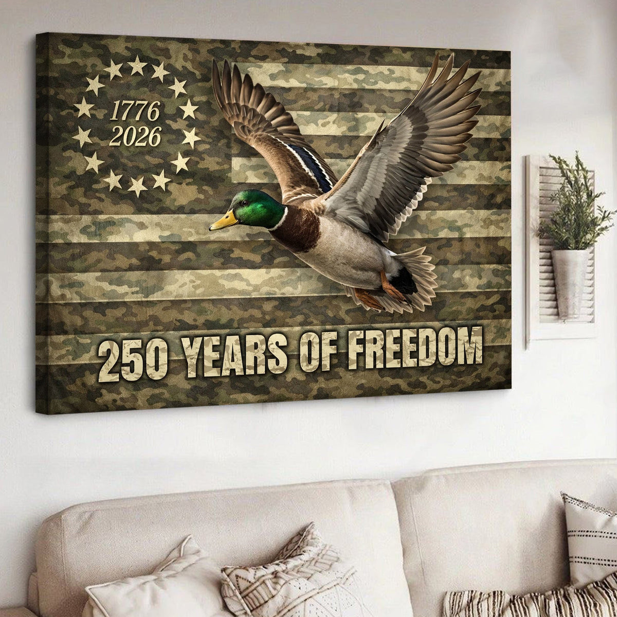 250 Years of Freedom Duck Canvas, Patriotic Hunting Wall Art, USA Flag Decor