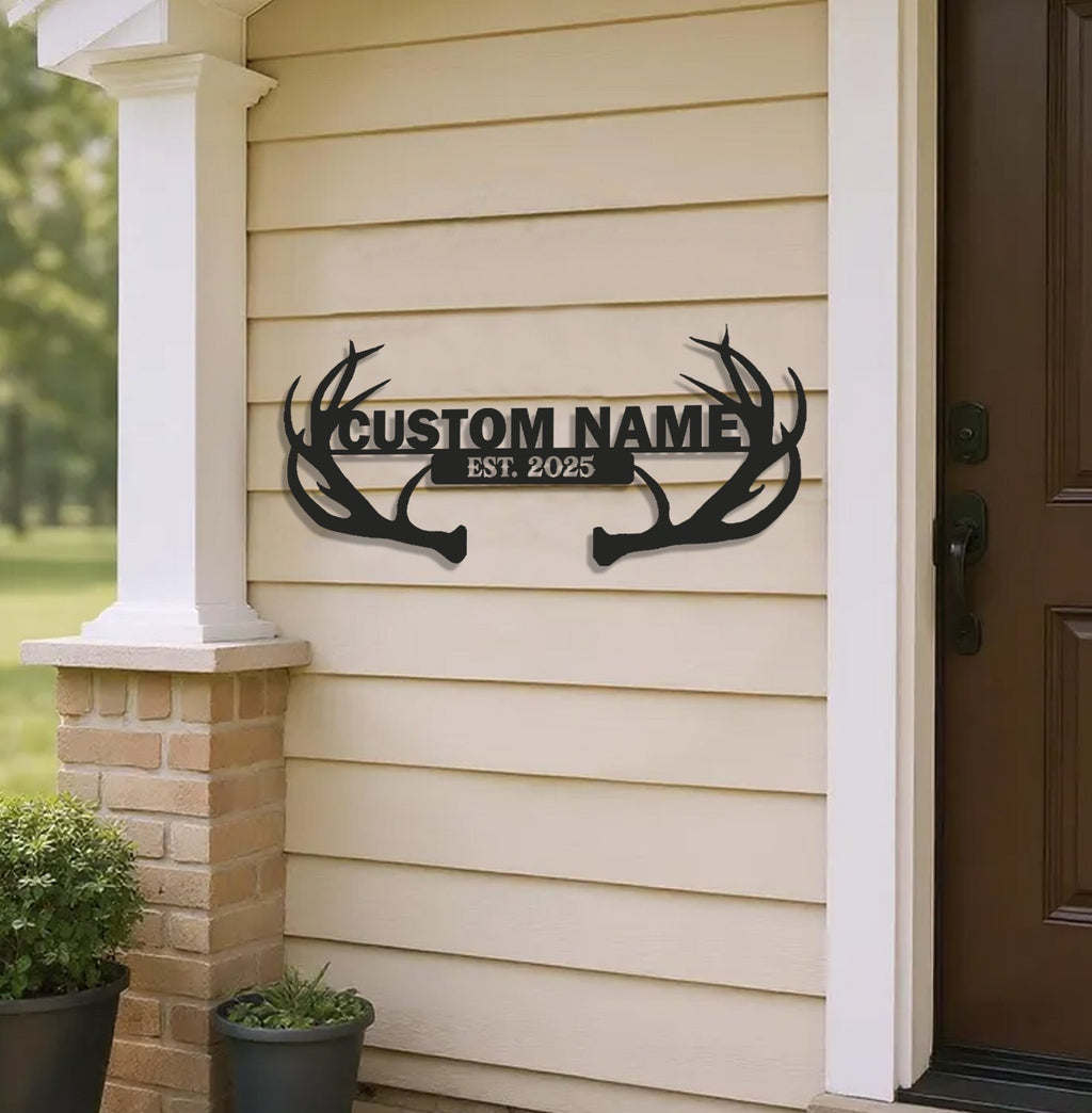 Personalized Deer Antler Metal Sign WITH LED/WITHOUT LED - Rustic Cabin Name Sign