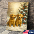 Christmas Golden Puppies Canvas Wall Art – Cute Labrador Dog Holiday Canvas Print
