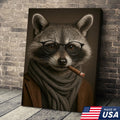 Gentleman Raccoon Cigar Wall Art Canvas – Stylish Animal Portrait for Bar