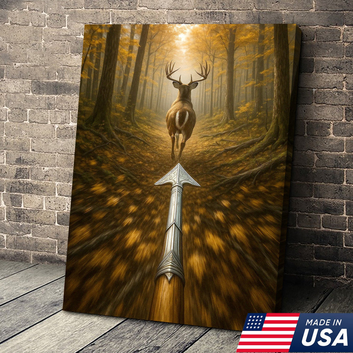 Deer Bow Hunting Canvas Wall Art, Arrowhead Forest Scene Artwork, Rustic Cabin Decor for Hunters