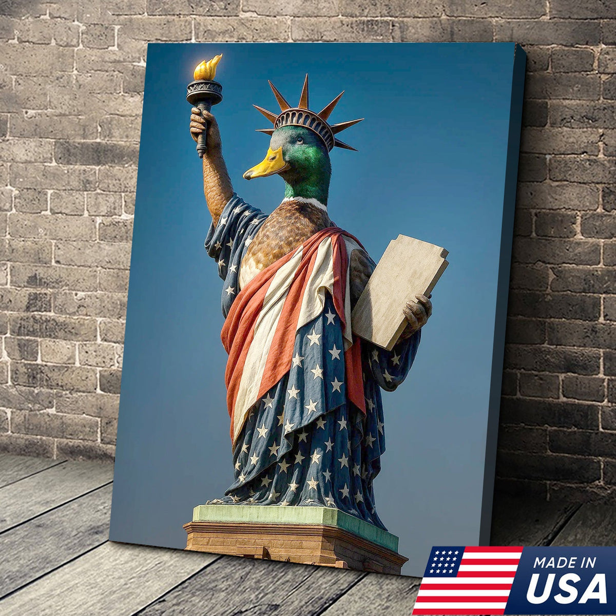 Duck of Liberty Canvas Wall Art, Funny Patriotic Duck Statue Artwork