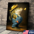 Funny Bass Wall Art – Farmer Fish Canvas for Fishing Lovers, Cabin & Lake House Decor