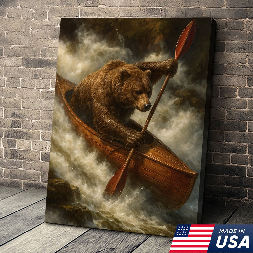 Bear Kayak Adventure Canvas – Epic Wall Art Gift for Outdoor Lovers, Campers & Adventurers