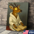 Funny Deer Spa Portrait Wall Art – Relaxing Deer With Lemon Eyes, Whimsical Animal Painting