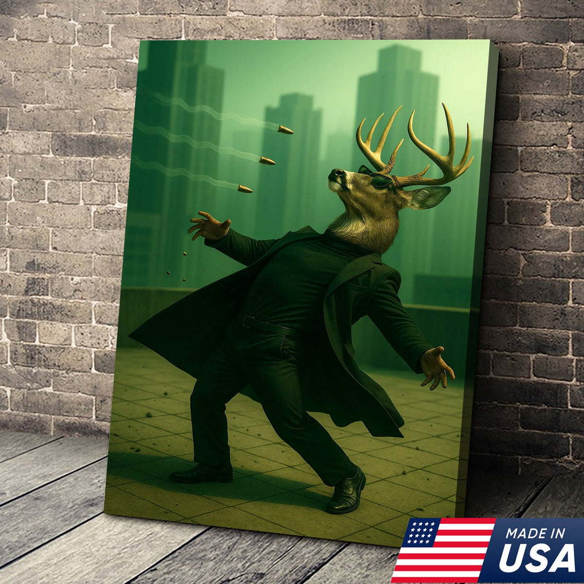 Cool Deer Wall Art Canvas, Buck Dodging Bullets in Long Coat product image 3