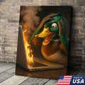 Funny Duck Screaming at Burning Laptop Canvas Wall Art, Hilarious Tech Fail Gift