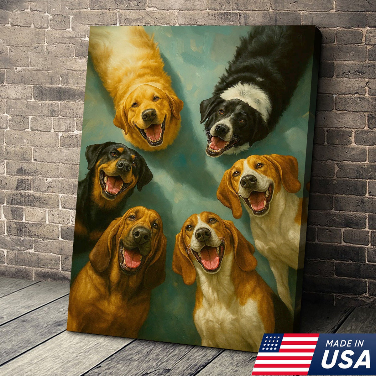 Happy Dogs Wall Art Canvas, Funny Smiling Dog Portrait Painting