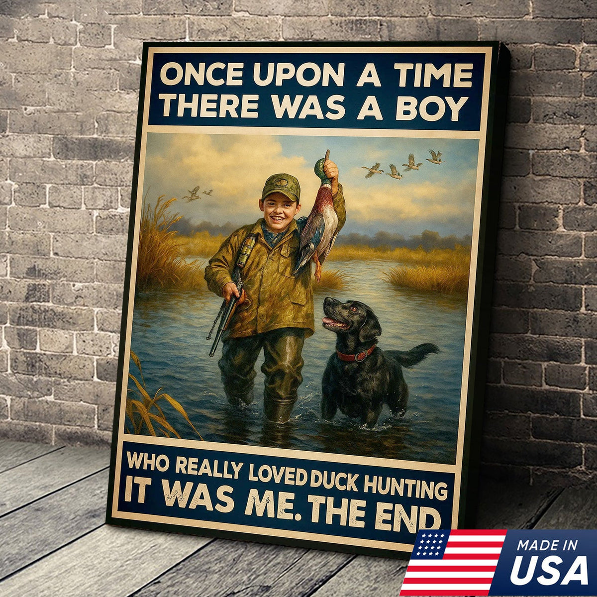 Vintage Duck Hunting Canvas Wall Art – Boy and Dog Rustic Print – Cabin Lodge Outdoor Decor