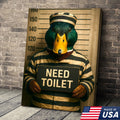 Funny Duck Mugshot Canvas – Bathroom Wall Art for Men, Toilet Humor Decor, Gag Gift Idea