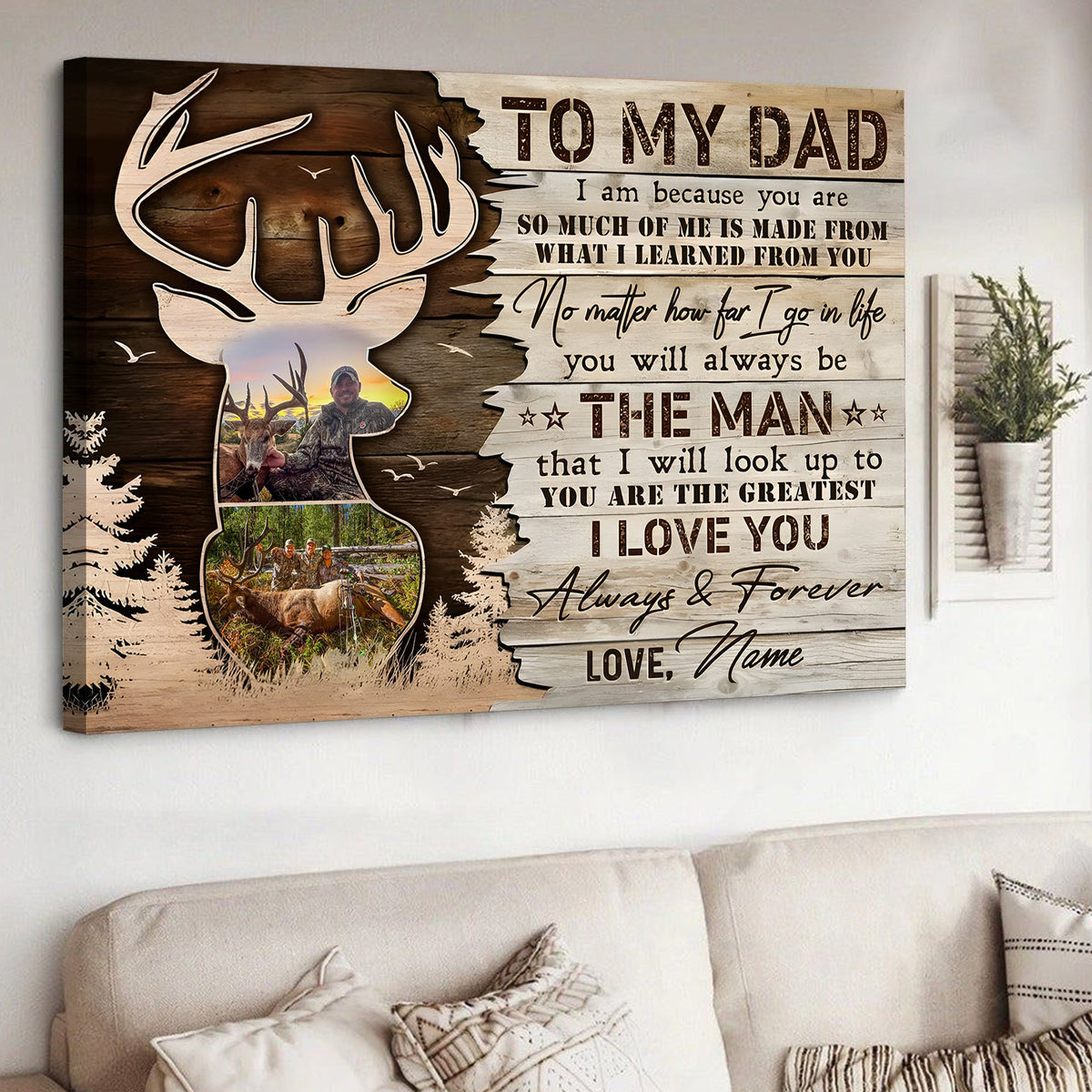 Personalized Hunting Dad Canvas – To My Dad Gift from Son Custom Deer Photo Wall Art