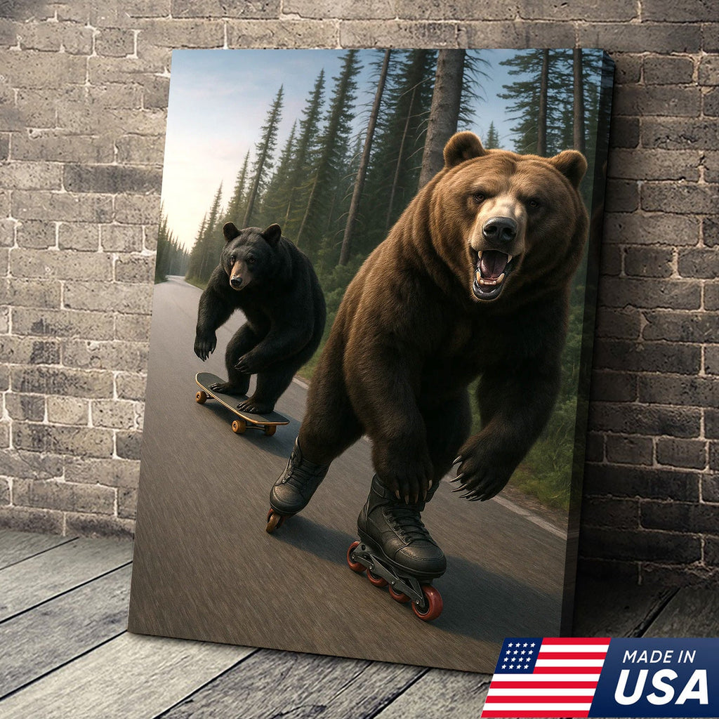 Skating Bears Canvas Art – Funny Bears on Skateboards & Rollerblades