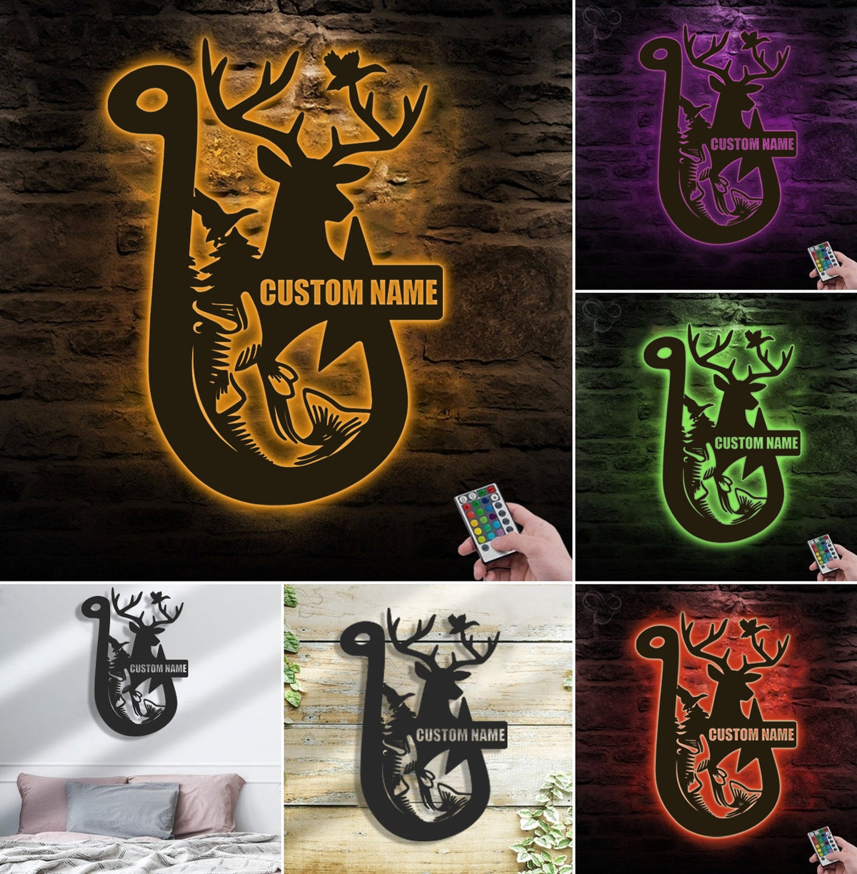 Personalized Hunting Metal Sign WITH LED/WITHOUT LED Light Fishing Wall Art Deer Head Sign Hunter Gift