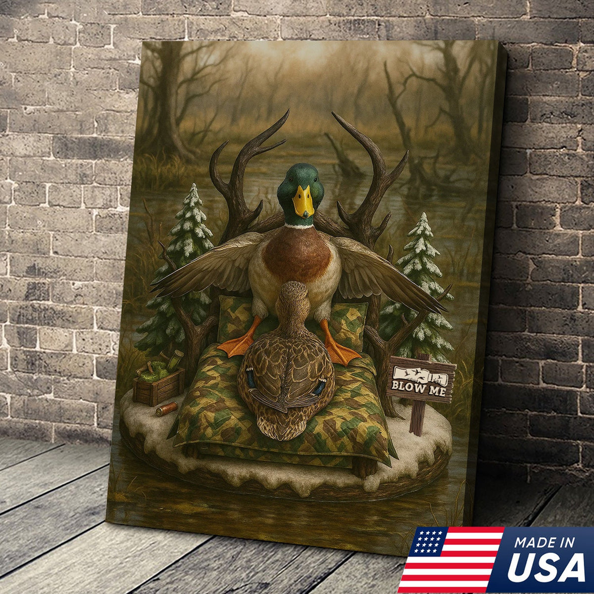 Funny Duck Hunting Canvas, Mallard Lover Wall Art, Humorous Waterfowl Decor for Hunters