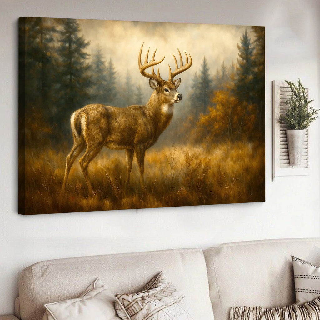 Rustic Deer Canvas Wall Art – Majestic Wildlife Forest Scene – Perfect Cabin and Lodge Decor