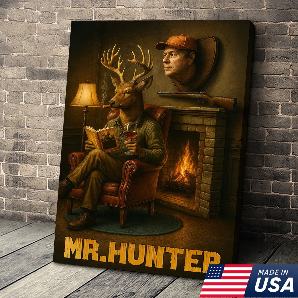 Funny Deer Hunter Wall Art, Rustic Cabin Decor for Hunters, Mr. Hunter Canvas Print