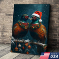 Christmas Pheasant Wall Art Canvas - Holiday Bird Couple Print, Rustic Wildlife Decor
