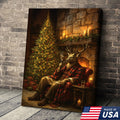 Christmas Deer Smoking Pipe Canvas - Cozy Cabin Wall Decor, Rustic Holiday Artwork