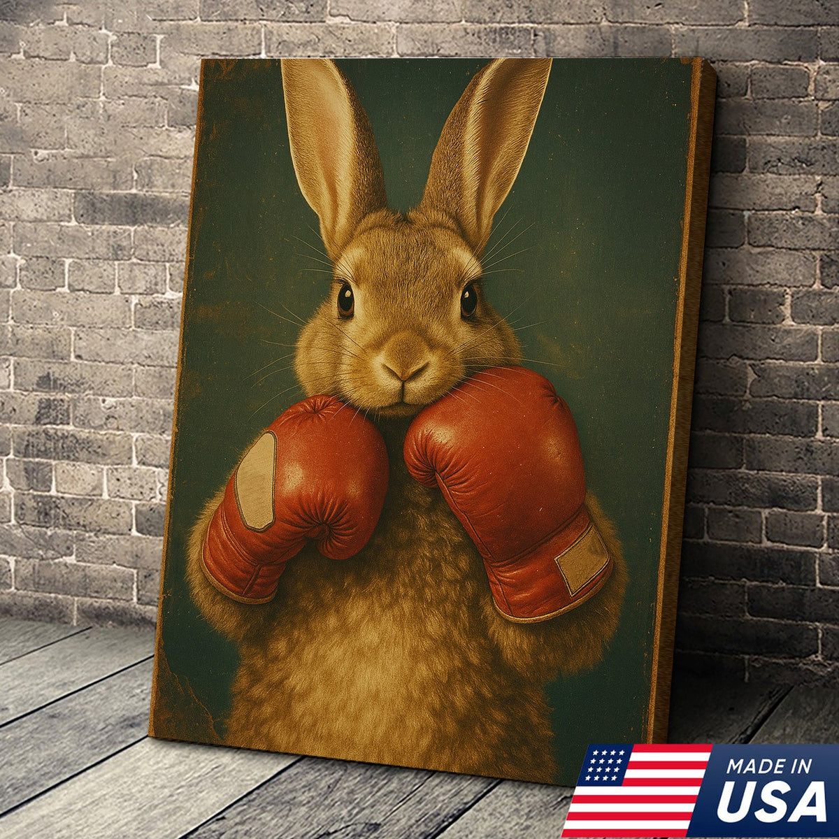 Funny Bunny Boxer Canvas – Sports Animal Wall Art for Gym, Boxing Lovers, Rustic Man Cave Decor