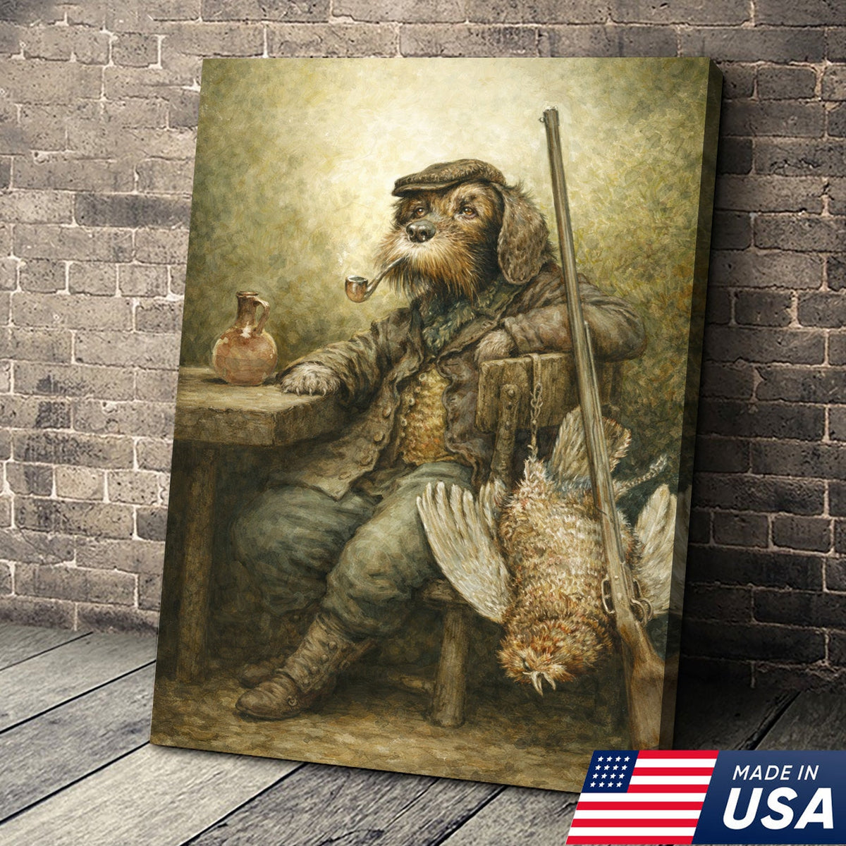 Vintage Hunting Dog Canvas Wall Art – Classic Sporting Gentleman Portrait with Shotgun