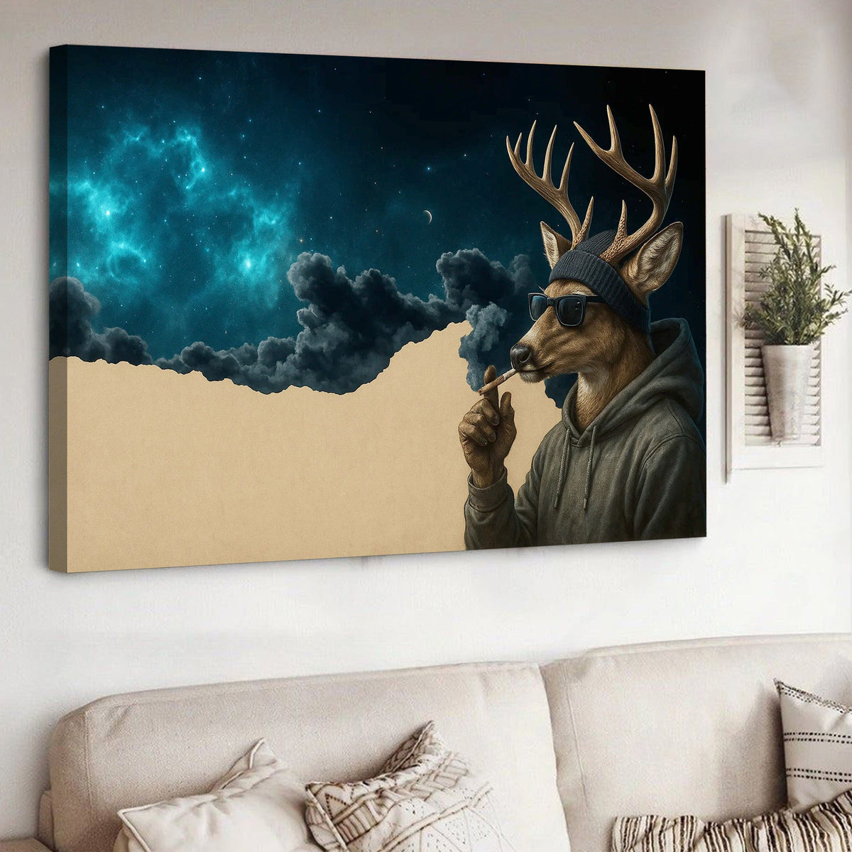 Cool Deer Canvas Art – Hipster Buck in Hoodie with Night product image 3
