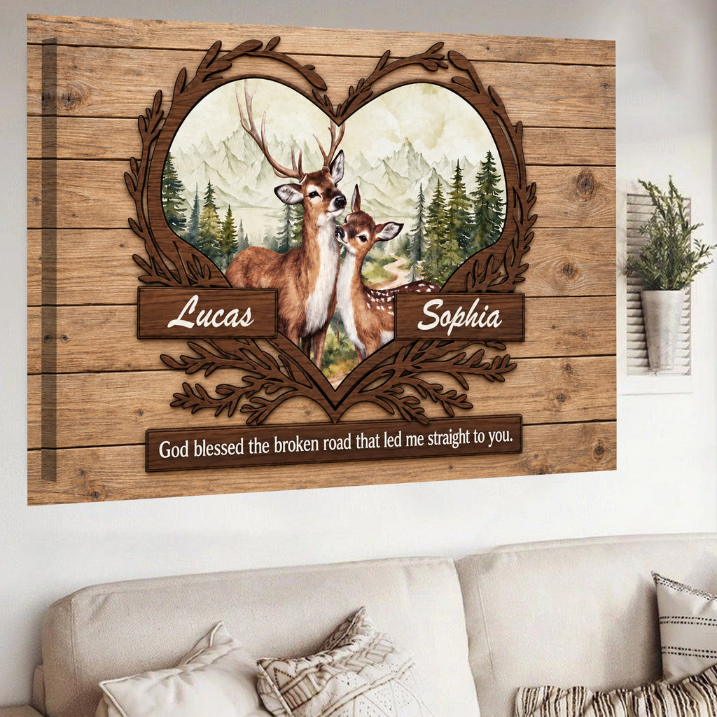 Personalized Deer Heart Love Canvas