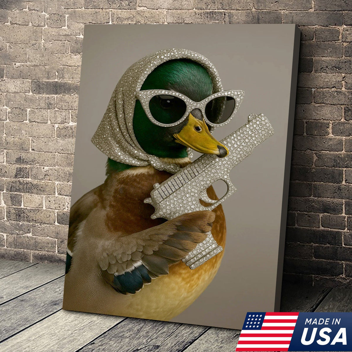 Glam Duck Canvas Art – Fancy Diamond-Style Shades & Sparkling Prop
