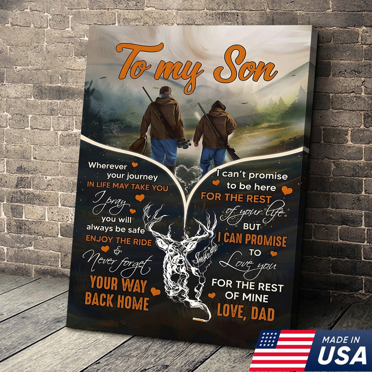 Personalized To My Son Hunting Canvas Wall Art – Gift from Dad to Son, Hunting Deer Canvas