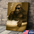 Funny Bigfoot Smoking Canvas Wall Art – Cool Bathtub Scene Gift for Hunters & Outdoorsmen