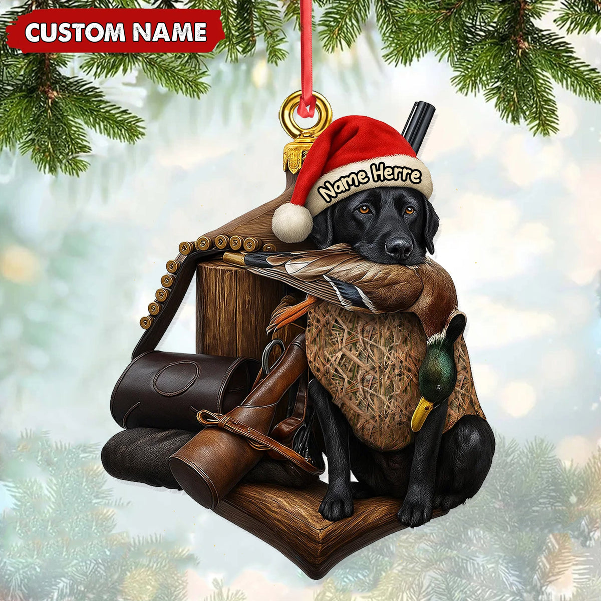 Personalized Duck Hunting Dog Ornament, Custom Name Christmas Gift for Hunters