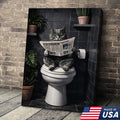 Funny Cat Bathroom Canvas – Cat On Toilet Wall Art – Meme Decor