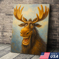Funny Moose Wall Art – Cartoon Moose Decor, Rustic Cabin Gift, Lodge Bar Humor Canvas Print