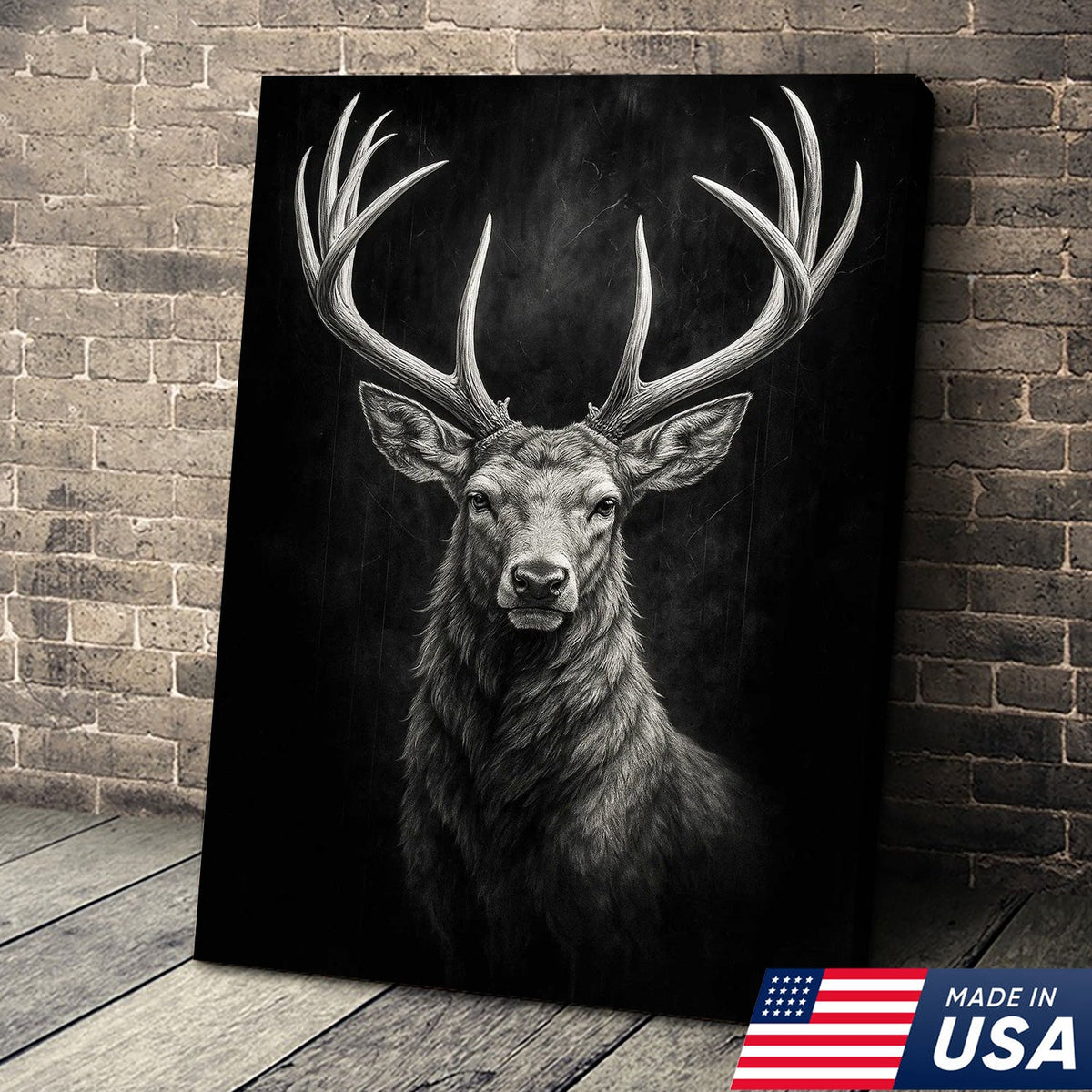 Black and White Deer Stag Canvas Wall Art, Majestic Buck Head Rustic Cabin Decor