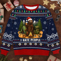 Funny Camping Bear I Hate People Ugly Christmas Sweater, Grumpy Bear Holiday Sweater