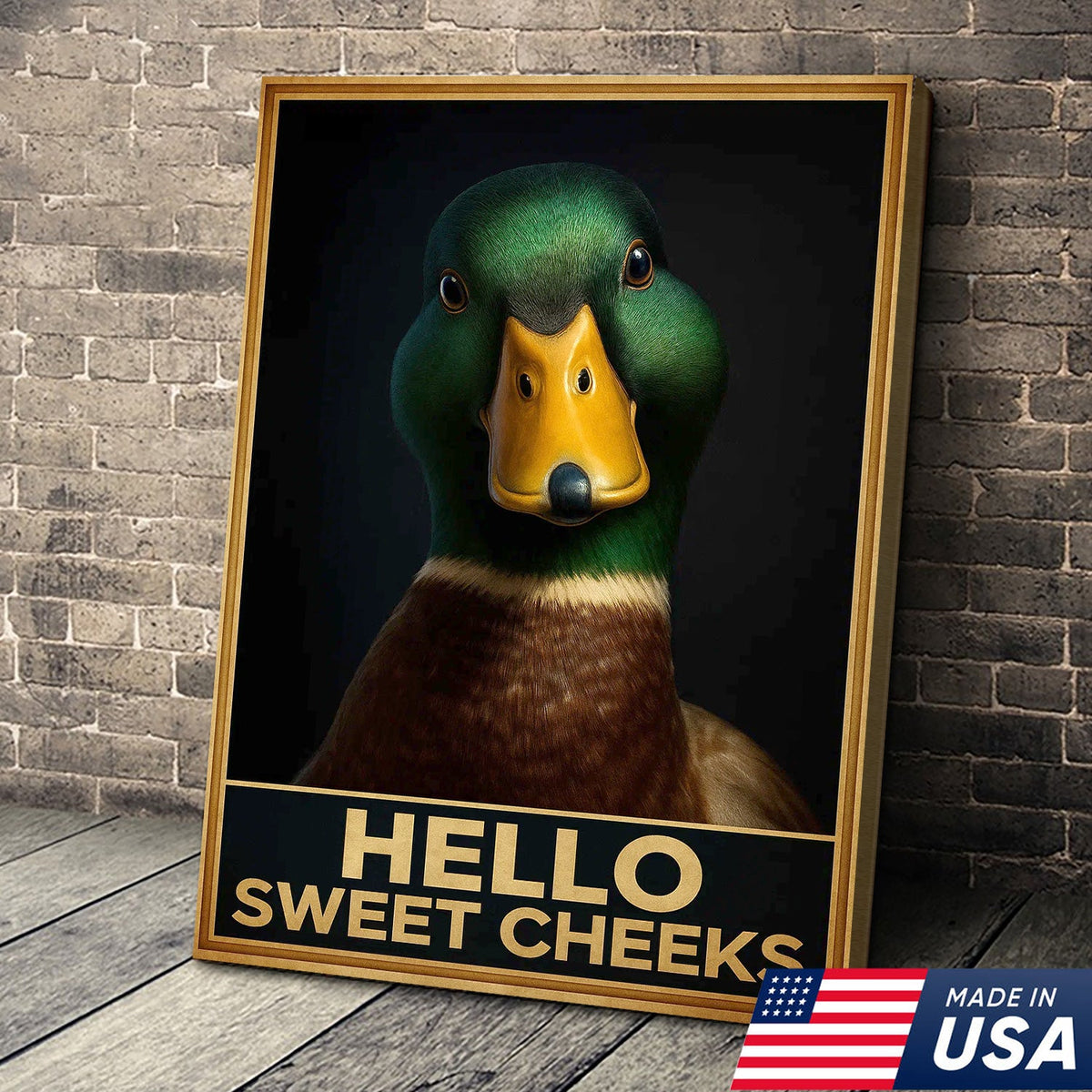 Funny Duck Hello Sweet Cheeks Canvas Wall Art, Humorous Mallard Portrait Print