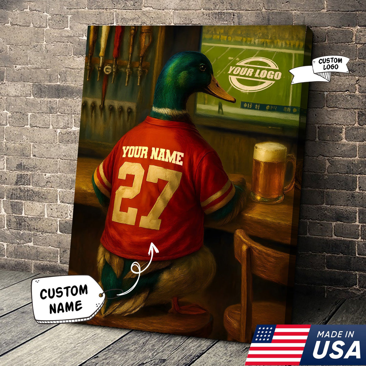 Custom Mallart Duck Football Canvas Wall Art – Personalized Duck Watching Sports Drinking Funny Sports Bar Decor