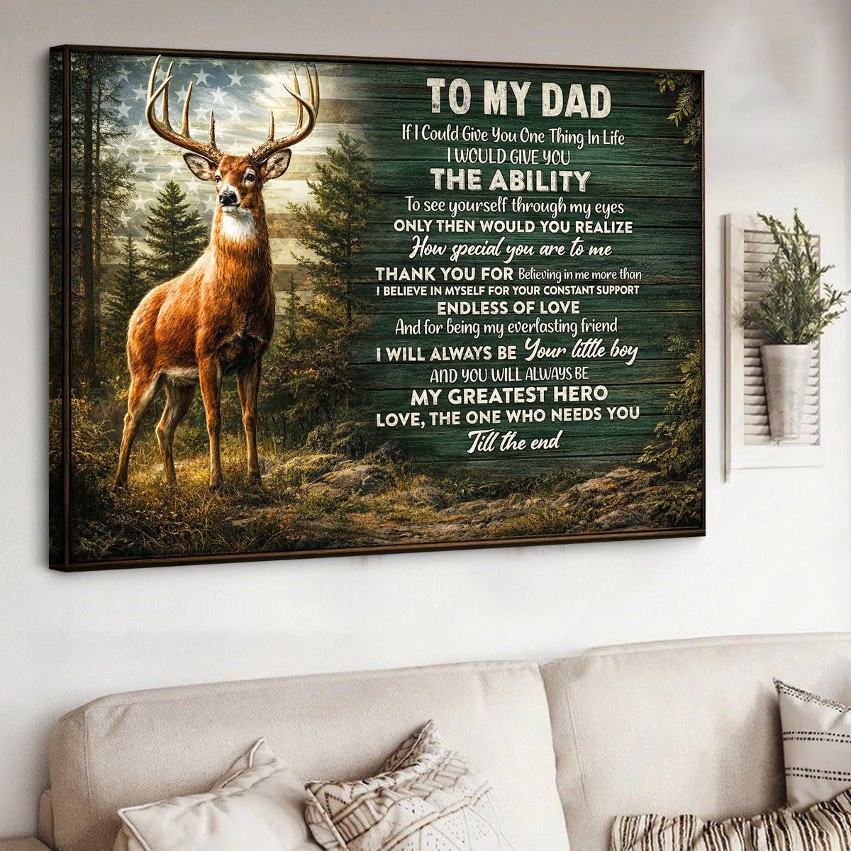 To My Dad Deer Canvas Wall Art – Emotional Father Son Gift