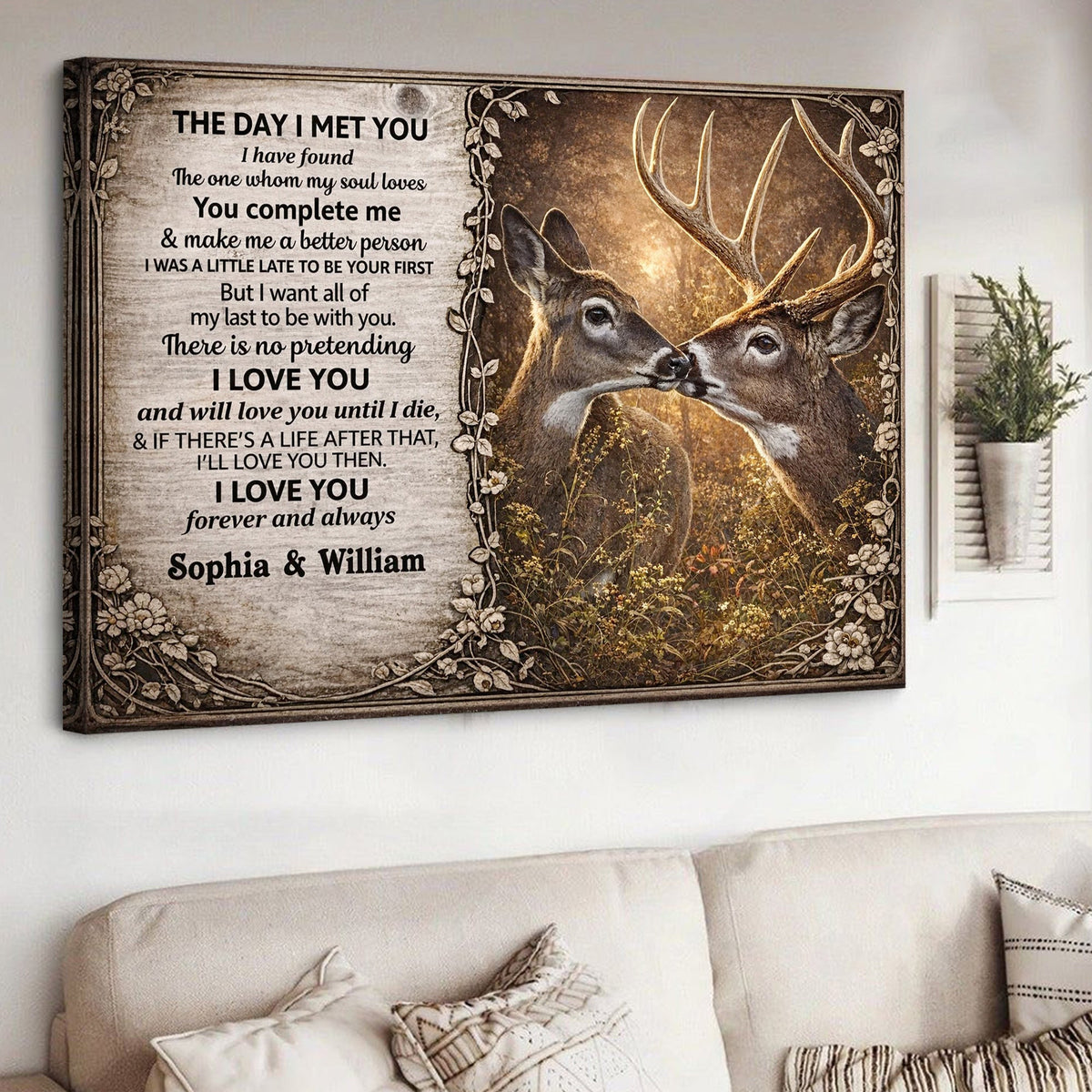 Personalized The Day I Met You Deer Canvas Wall Art, Romantic Couple Love Quote Artwork