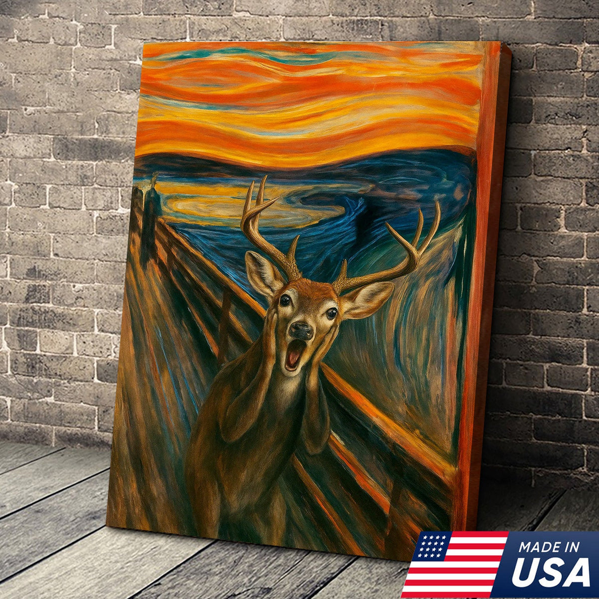 Funny Deer Wall Art Canvas – The Scream Parody Hunting Decor – Rustic Wildlife Home Decoration