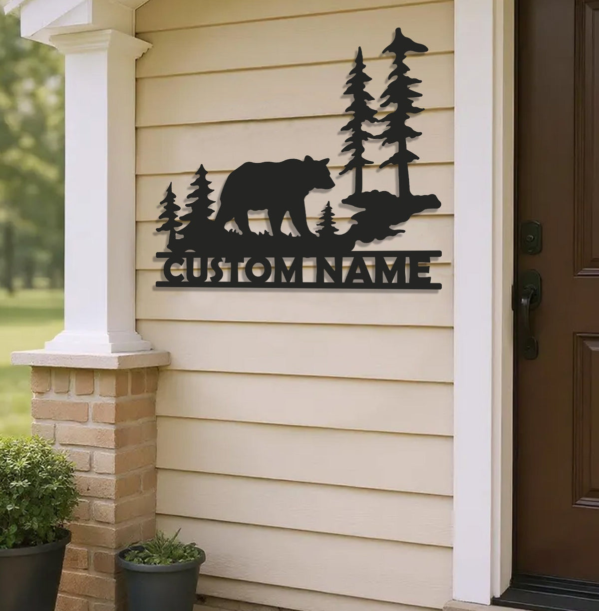 Personalized Bear Metal Sign WITH LED/WITHOUT LED - Rustic Cabin Name Sign