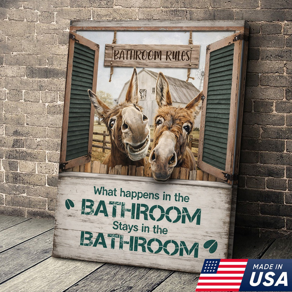 Funny Donkey Bathroom Sign, Rustic Farmhouse Bathroom Wall Decor